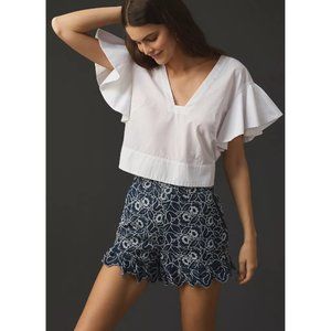 Anthropologie Maeve Embroidered Floral Denim Shorts NWT Size 14